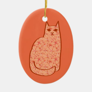Moderne centrale kat, koraal Sinaasappel en wit Keramisch Ornament