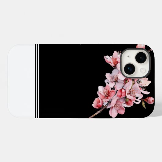 Moderne Cerise Blossom Black iPhone 14 Plus Coque (Verso (horizontal))
