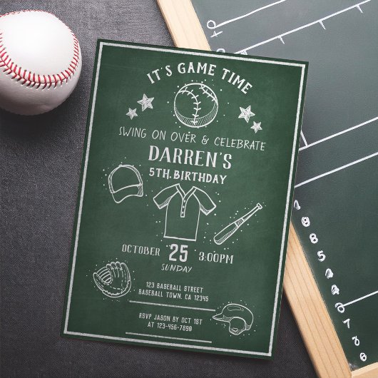 Moderne Chalkboard Baseball All Star Verjaardag Kaart