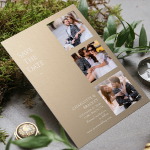 Moderne Champagne Glans Vier Foto Huwelijk Save The Date