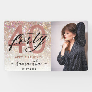 Moderne Champagne Glitter 40th Birthday Foto Spandoek