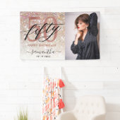 Moderne Champagne Glitter 50th Birthday Foto  Spandoek (Insitu)