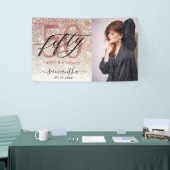 Moderne Champagne Glitter 50th Birthday Foto  Spandoek (Beurs)