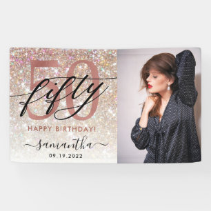 Moderne Champagne Glitter 50th Birthday Foto  Spandoek