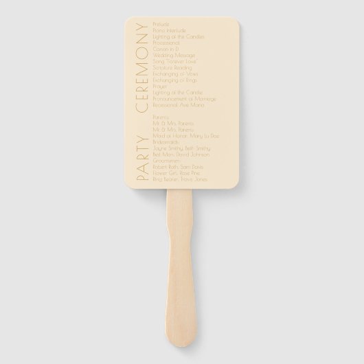 Moderne champagne tonale bruiloft programma's handwaaier (Achterkant)