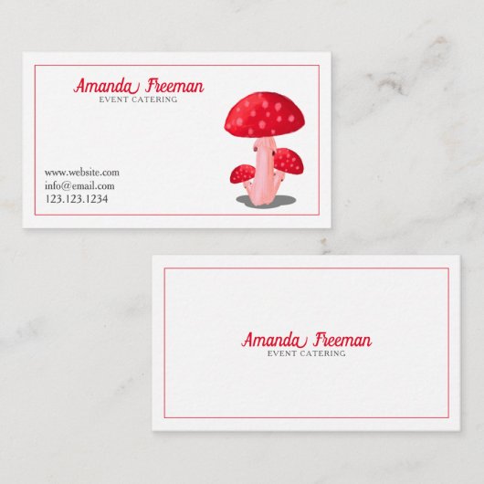 Moderne champignonkoking in wit en rood visitekaartje (Voorkant / Achterkant)