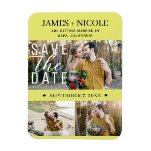 Moderne Chartreuse Save the Date Huwelijk 3 Foto's Magneet