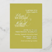 Moderne Chartreuse Script Formele Bruiloft Folie Uitnodiging (Voorkant)