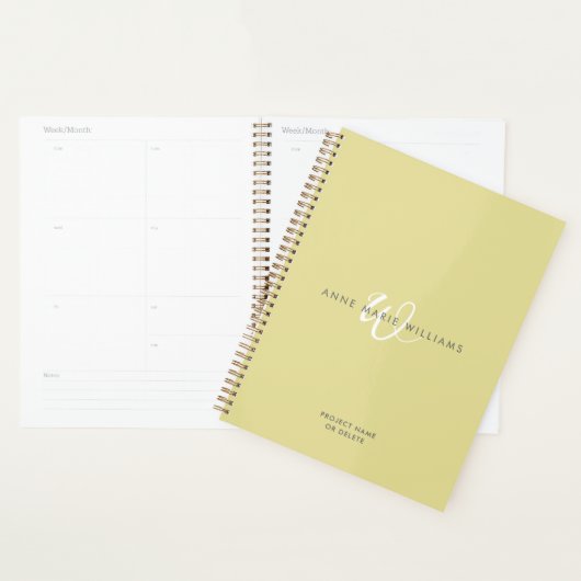 Moderne Chartreuse Witte Script Monogram Planner (Display)