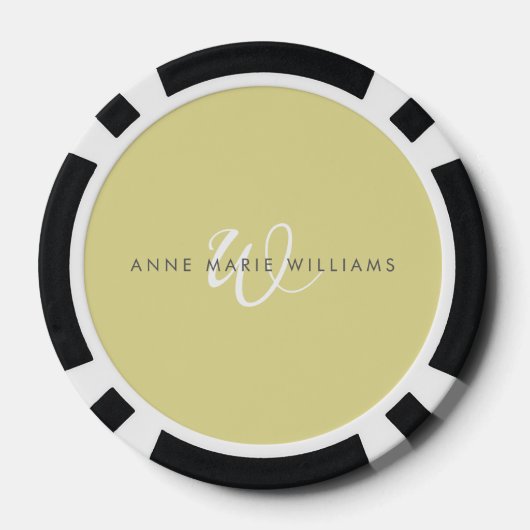 Moderne Chartreuse Witte Script Monogram Poker Chips (Achterkant)