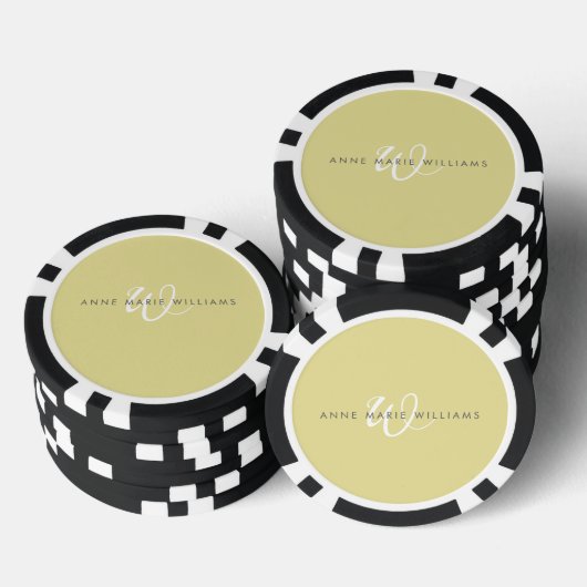 Moderne Chartreuse Witte Script Monogram Poker Chips (Opstapeling)