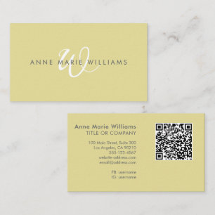 Moderne Chartreuse Witte Script Monogram QR Code Visitekaartje