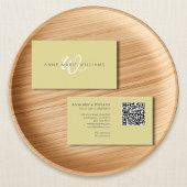 Moderne Chartreuse Witte Script Monogram QR Code Visitekaartje