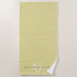 Moderne Chartreuse Witte Script Monogram Strandlaken
