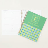Moderne Checker Blauw Groen Lime Aangepaste Monogr Planner (Display)