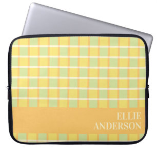 Moderne Checker Groen Geel Oranje Persoonlijk Laptop Sleeve