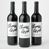 Moderne Cheers Grad Brush Script Afstuderen Wijn Etiket (Flessen)