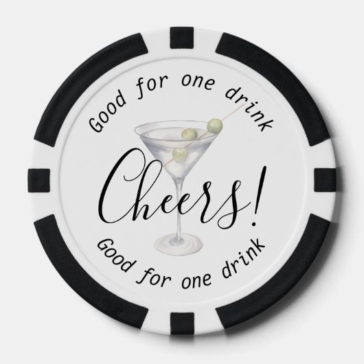 Moderne Cheers Martini Drink bruiloft Poker Chips (Voorkant)