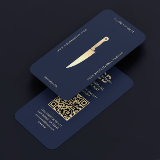 Moderne chef-kok marine blauw goud messenslager visitekaartje