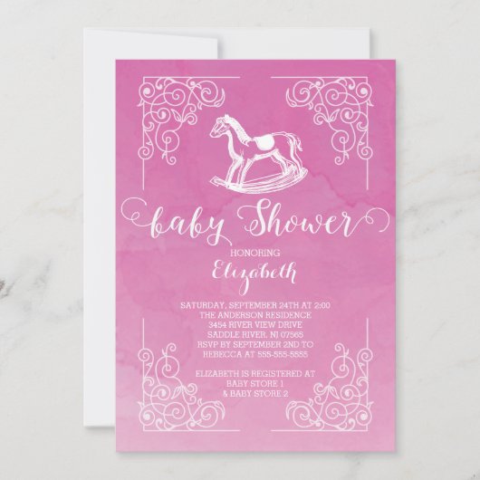 Moderne Cheval Filles Baby shower Invitation (Devant)