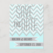 Moderne chevron grijs, aqua bruiloft Save the Date Aankondigingskaart (Voorkant)