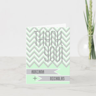 Moderne chevron grijs, mintgroene trouw Huwelijk B Bedankkaart