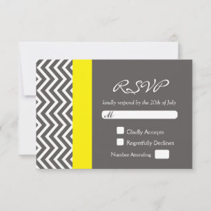 Moderne Chevron grijze & gele trouw RSVP kaart
