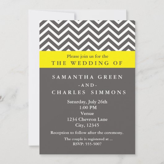 Moderne Chevron grijze & gele trouwkaarten Kaart (Voorkant)