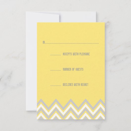 Moderne chevron gris, mariage jaune RSVP (Dos)