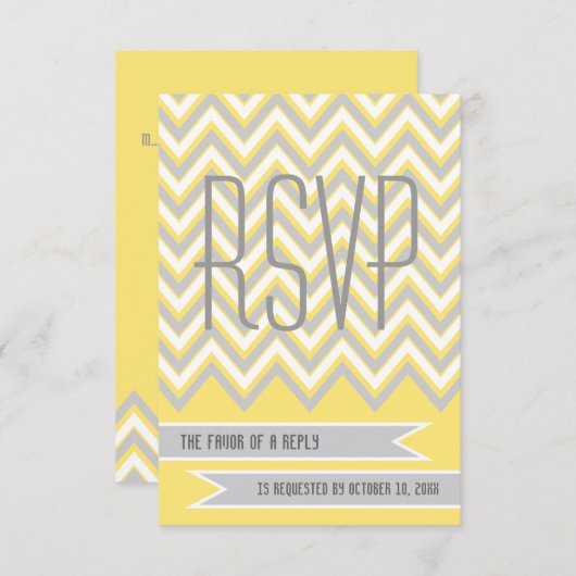 Moderne chevron gris, mariage jaune RSVP (Devant / Derrière)