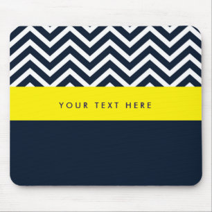 Moderne Chevron Navy Blauwe & Gele Trendy Muismat