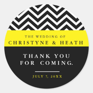 Moderne Chevron Zwart Gele Elegante Feeststicker Ronde Sticker