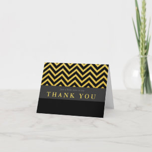 Moderne Chevron Zwarte & Gouden Vouw Dankkaart Bedankkaart
