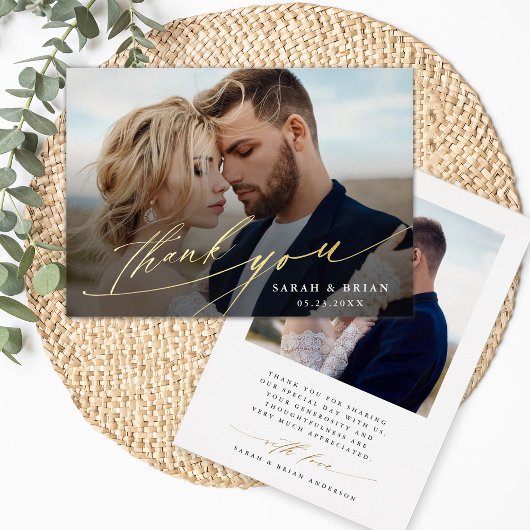 Moderne Chic 2 Photo Gold Carte de remerciements
