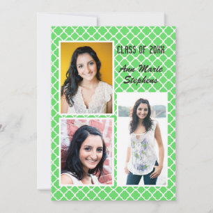 Moderne Chic Afstudeerfoto 3 Groen Quatrefoil Kaart