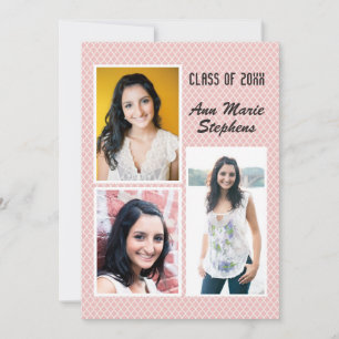 Moderne Chic Afstudeerfoto's 3 Roze Quatrefoil Kaart