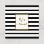 Moderne Chic Black en White Striped Gold Script Aanbevelingskaartje (Voorkant)