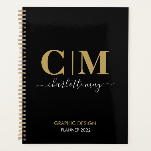 Moderne Chic Black Gold Monogramme Nom Entreprise  (Devant)