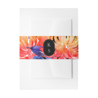 Moderne Chic Bloemige Watercolor Boeket Bruiloft Uitnodigingen Wikkel