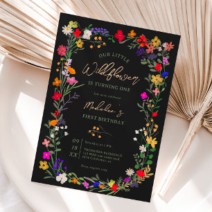Moderne chic boho felle wilde bloemen 1 verjaardag kaart