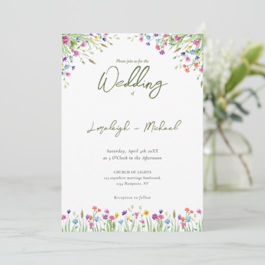 Moderne Chic boho wilde bloemen bruiloft Kaart (Staand voorkant)