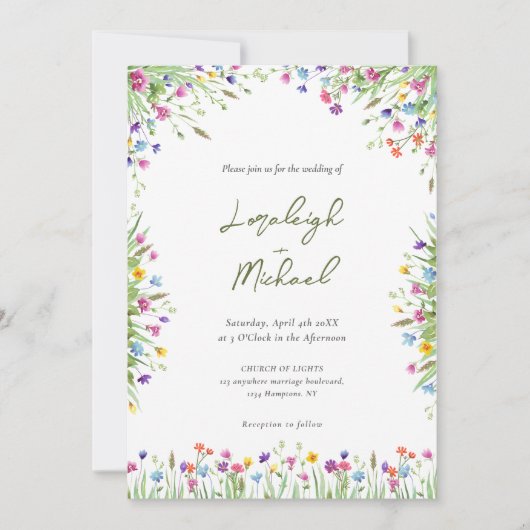 Moderne Chic boho wilde bloemen bruiloft Kaart (Voorkant)