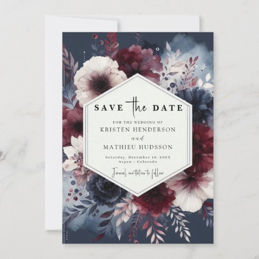 Moderne Chic Bourgondische bruiloft Save The Date (Voorkant)