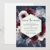 Moderne Chic Bourgondische bruiloft Save The Date (Voorkant / Achterkant)