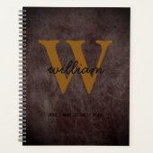 Moderne chic burgundy cuir script tan monogramme (Devant)