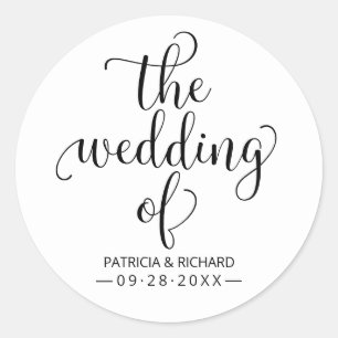 Moderne Chic Calligrafie De Bruiloft Van  Ronde Sticker