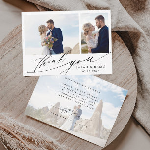 Moderne Chic Calligraphy 3 Photo Wedding Bedankkaart