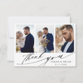 Moderne Chic Calligraphy 4 Photo Wedding Bedankkaart (Voorkant)