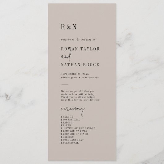 Moderne Chic COULEUR ÉDITABLE Programme de mariage (Devant)