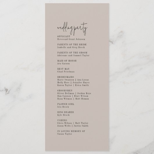 Moderne Chic COULEUR ÉDITABLE Programme de mariage (Dos)